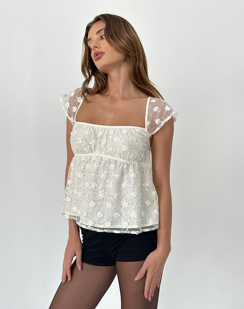 Aurora - Ivory Sequin Lace Top
