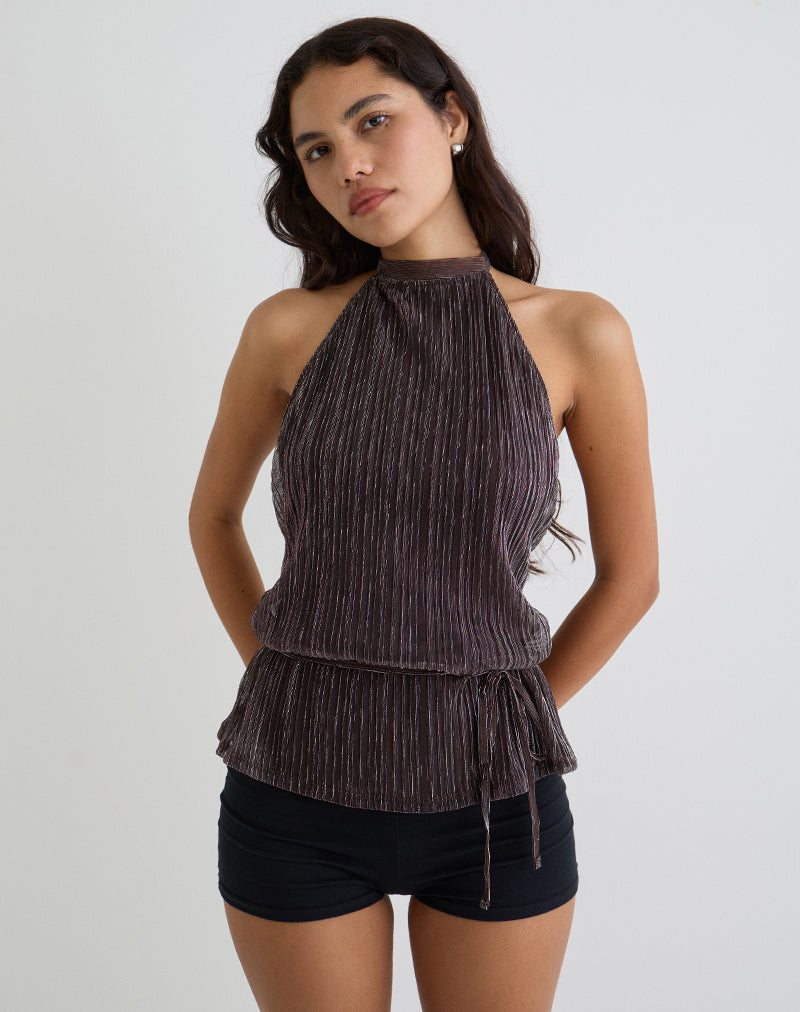 Celeste - Bronze Shimmer Plissé Top