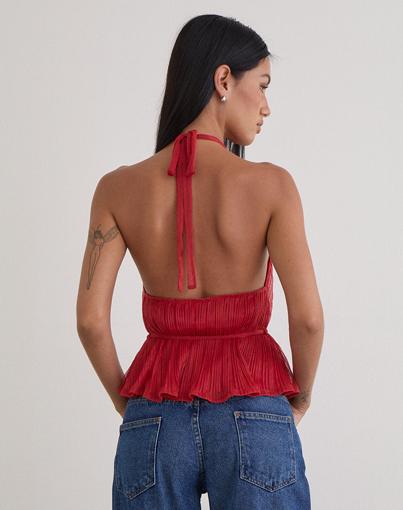 Celeste - Red Shimmer Plissé Top