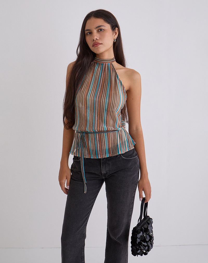 Celeste - Blue-Bronze Shimmer Plissé Top