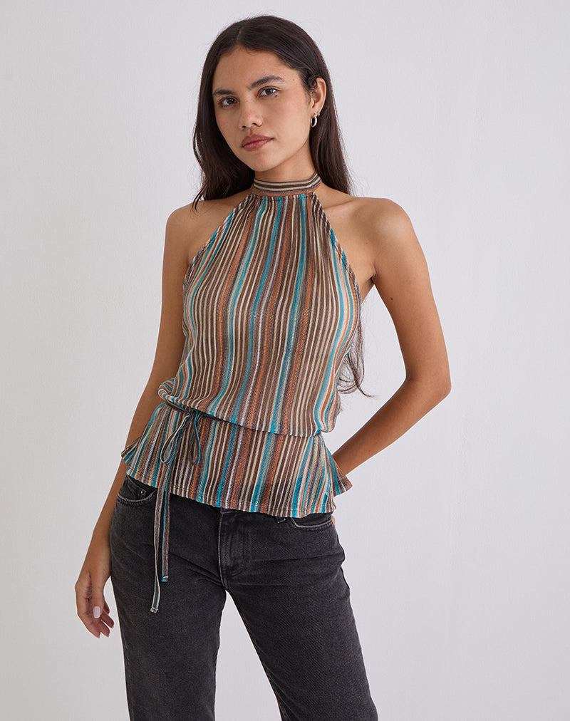Celeste - Blue-Bronze Shimmer Plissé Top