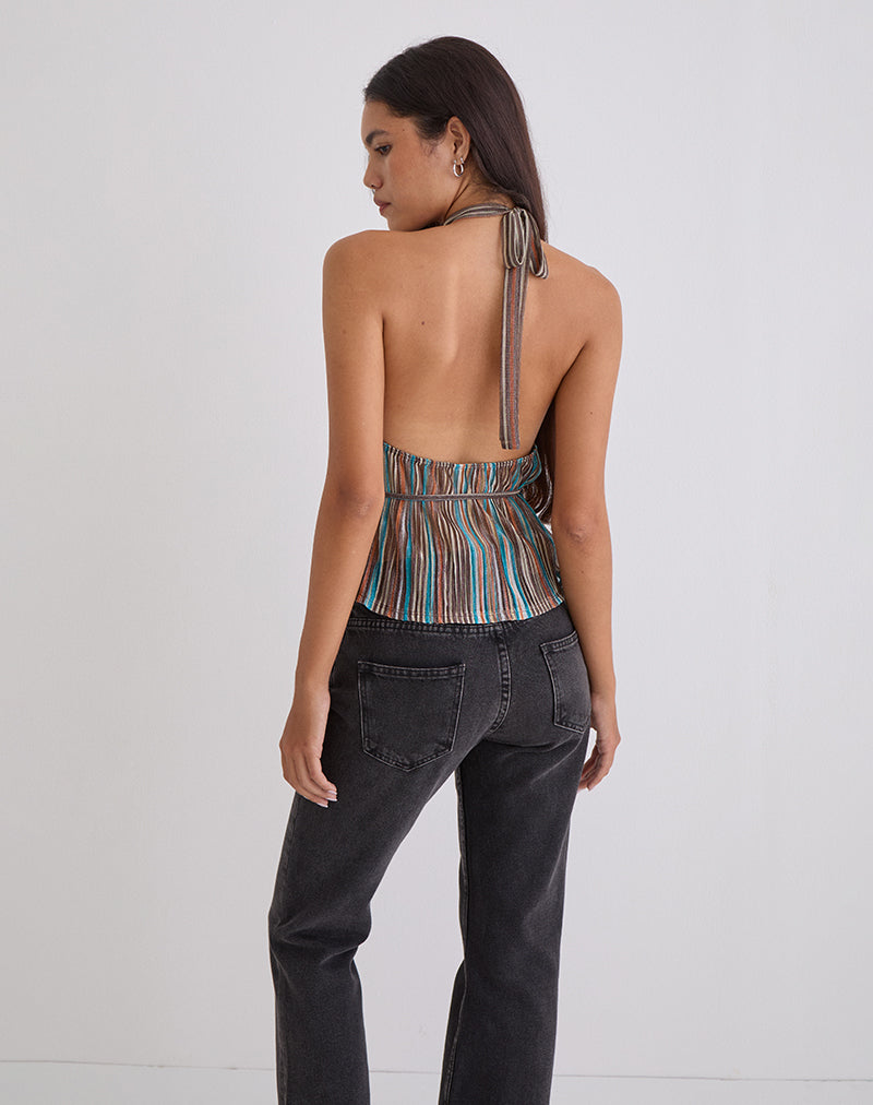 Celeste - Blue-Bronze Shimmer Plissé Top