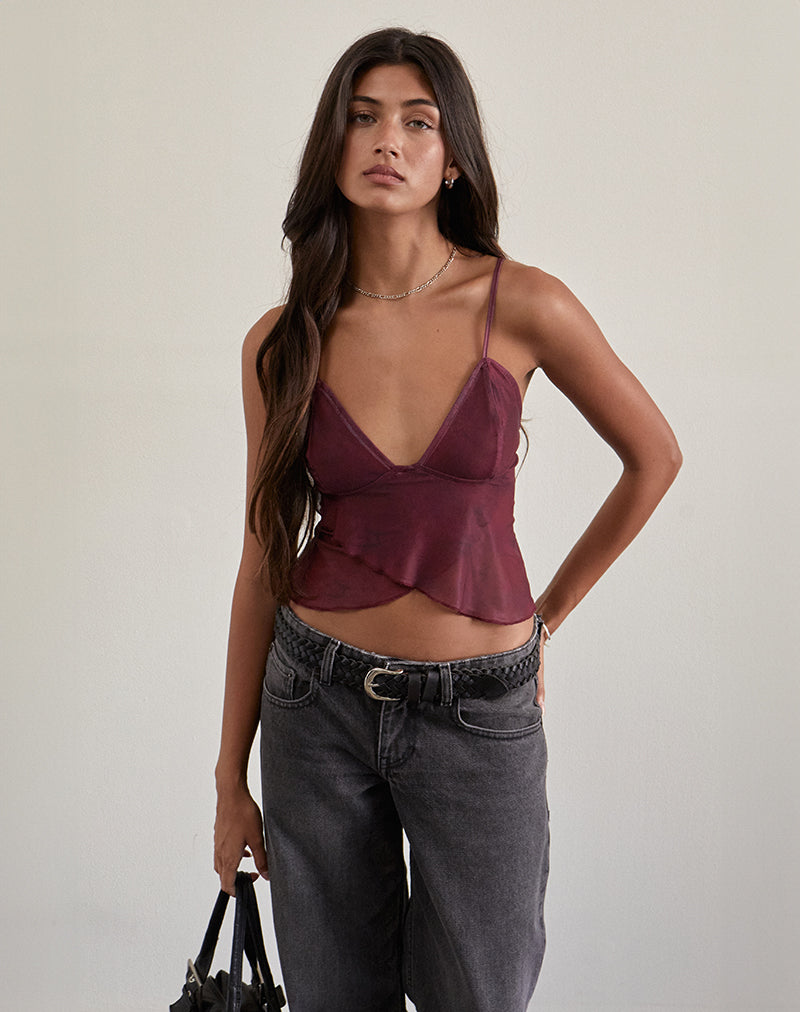 Valencia - Burgundy Paisley Butterfly Mesh Top