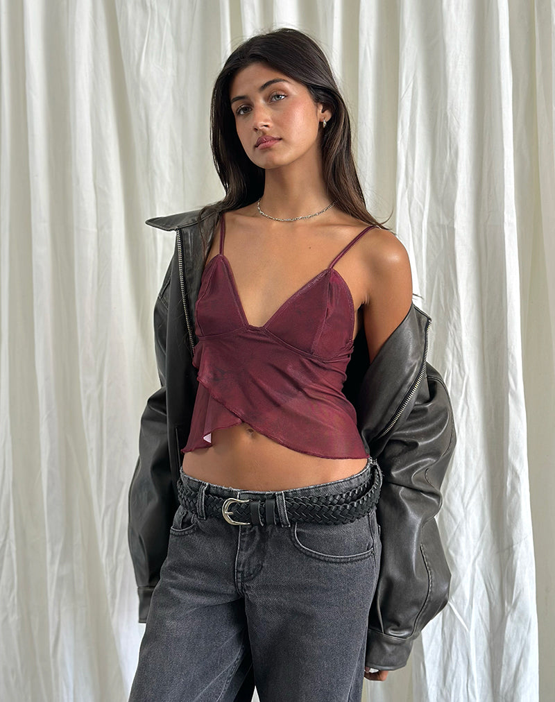 Valencia - Burgundy Paisley Butterfly Mesh Top