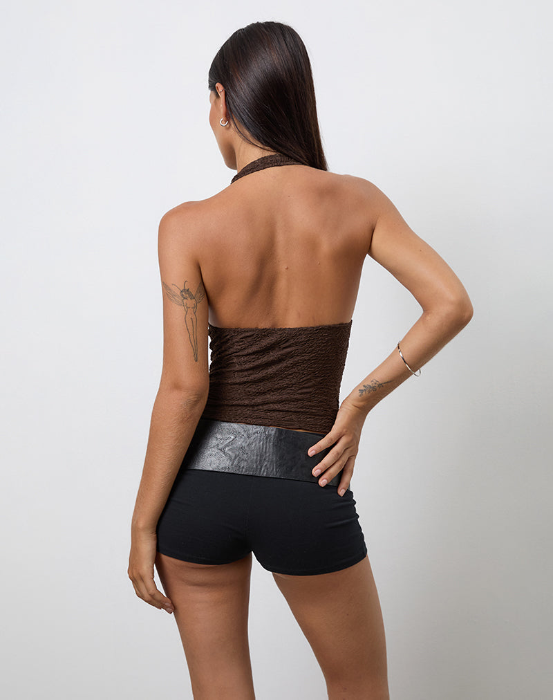 Sedona - Brown Textured Mesh Halter Top