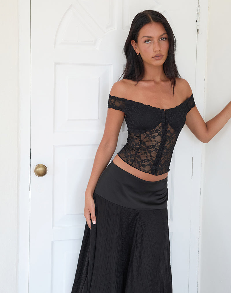 Rosalie - Black Rose Lace Corset Top