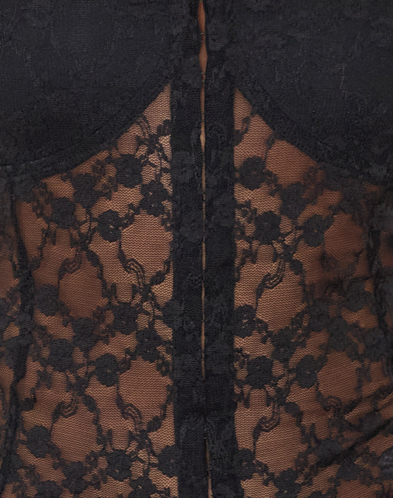 Rosalie - Black Rose Lace Corset Top