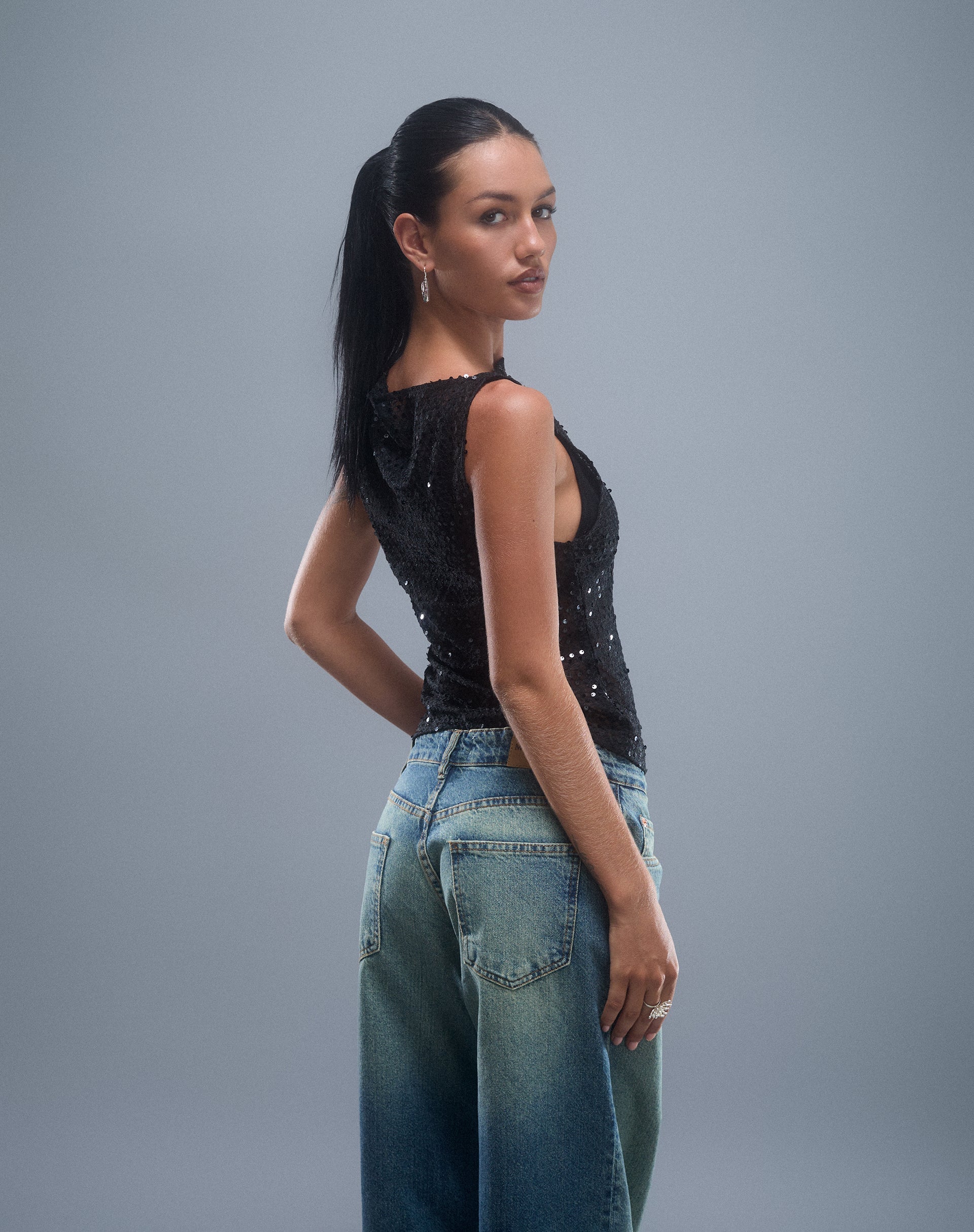 Serena - Black Sequin Knit Tank Top