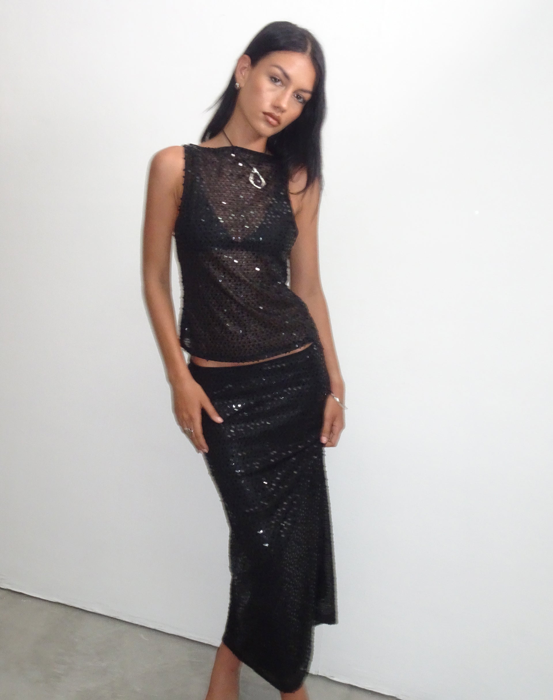 Serena - Black Sequin Knit Tank Top