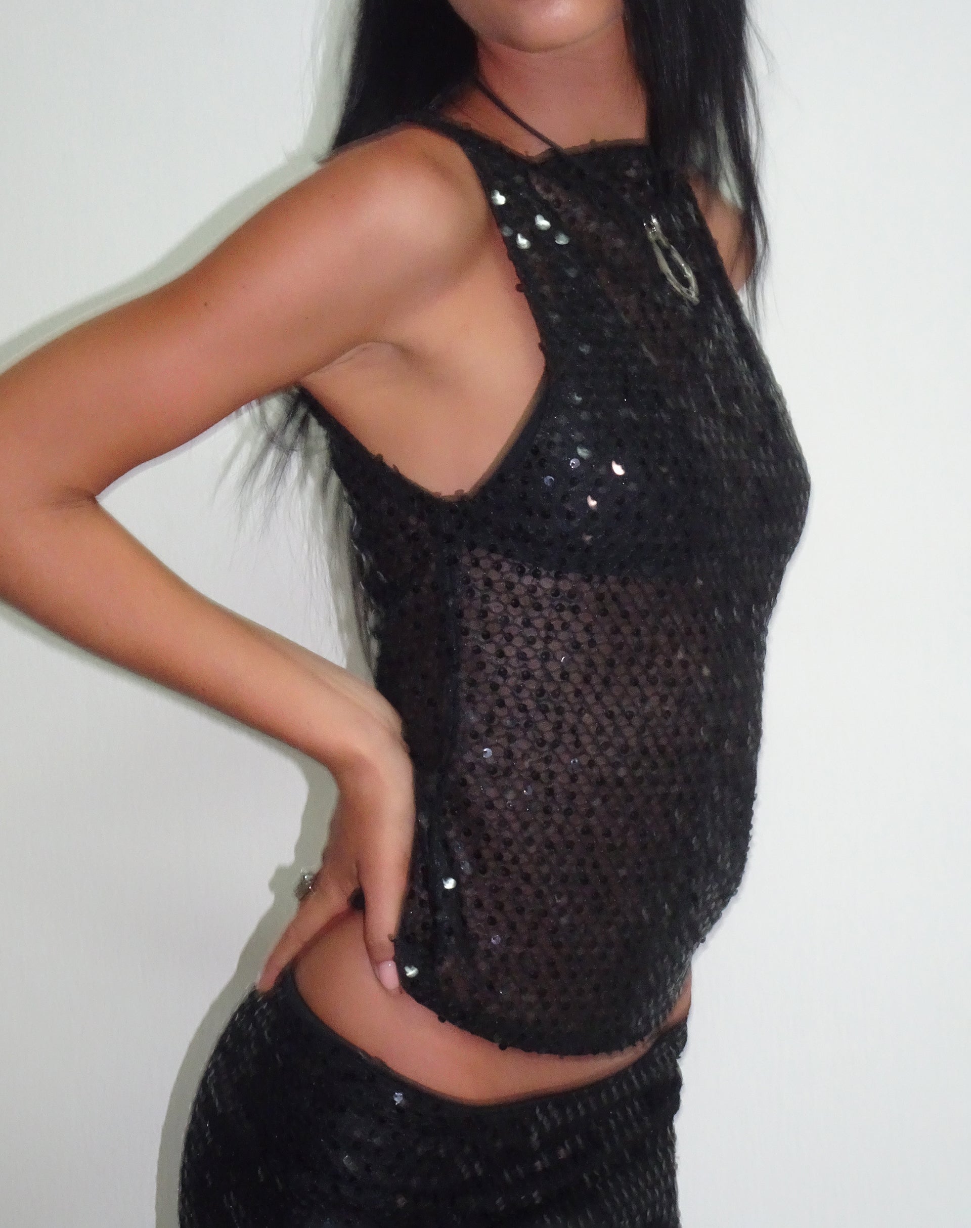 Serena - Black Sequin Knit Tank Top