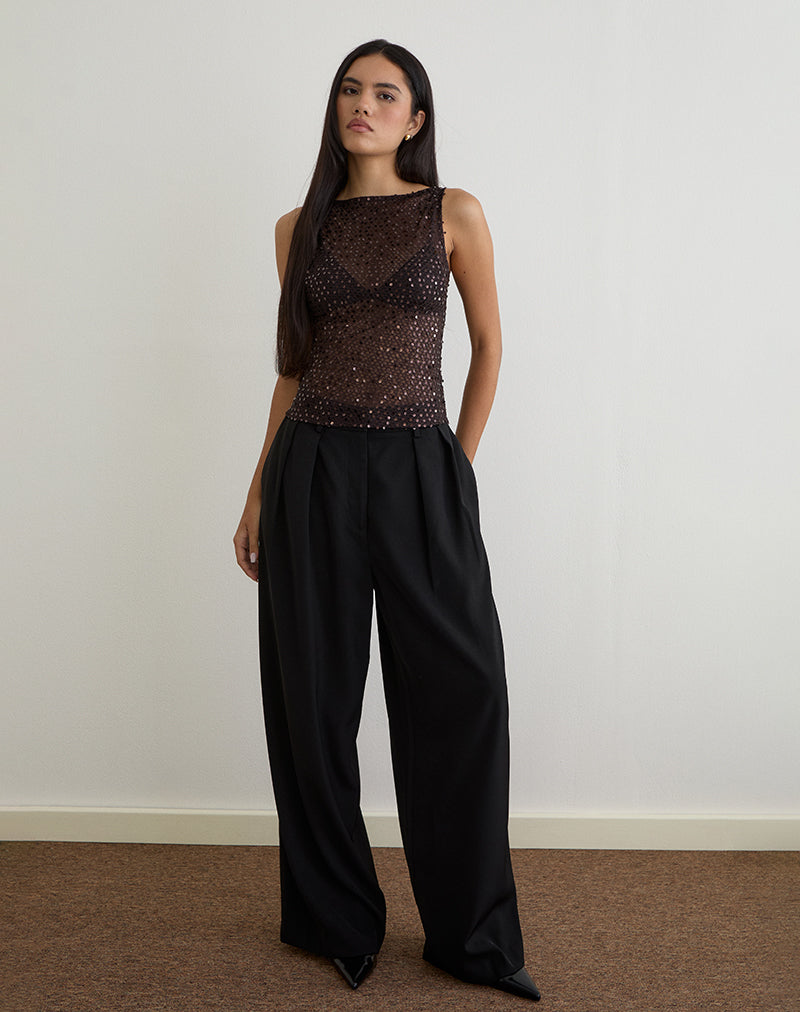 Serena - Coffee Sequin Knit Tank Top