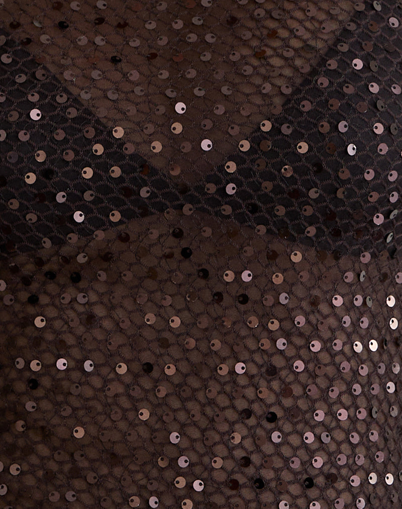 Serena - Coffee Sequin Knit Tank Top