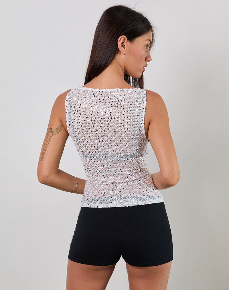 Serena - Silver Sequin Knit Tank Top