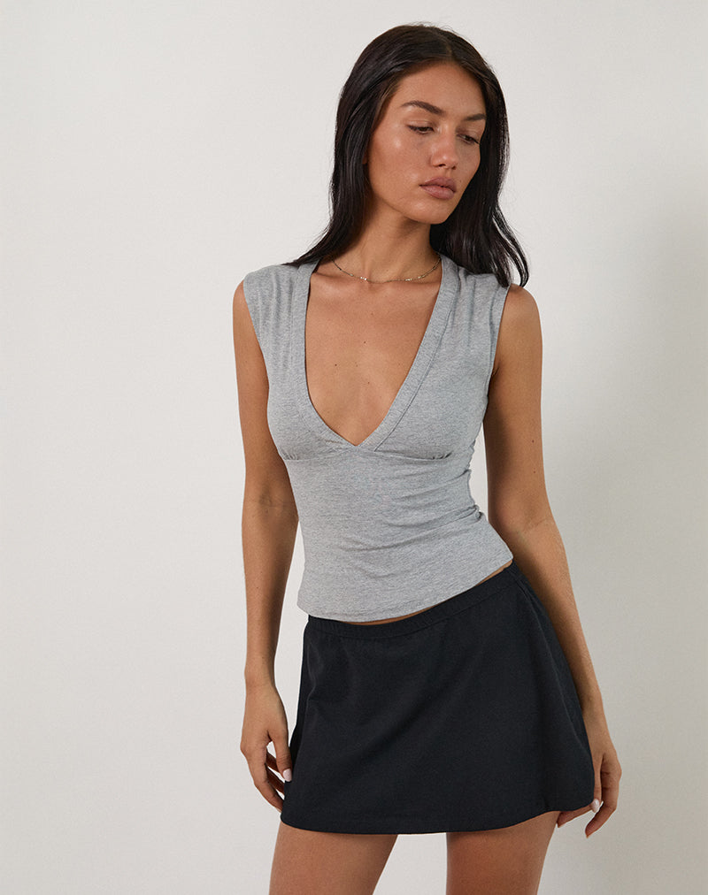 Scarlett - Heather Grey Plunge Top