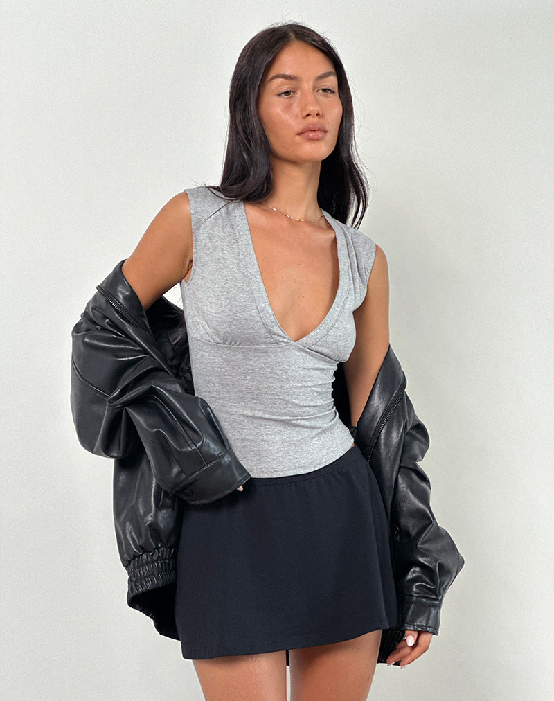 Scarlett - Heather Grey Plunge Top