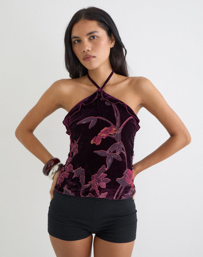 Florence - Burgundy Floral Burnout Top