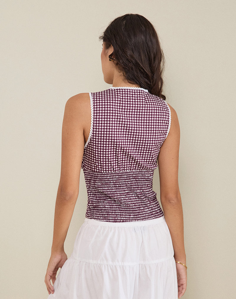 Sonoma - Wine Gingham Plunge Top