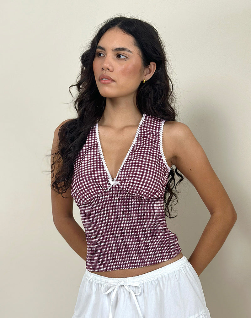 Sonoma - Wine Gingham Plunge Top
