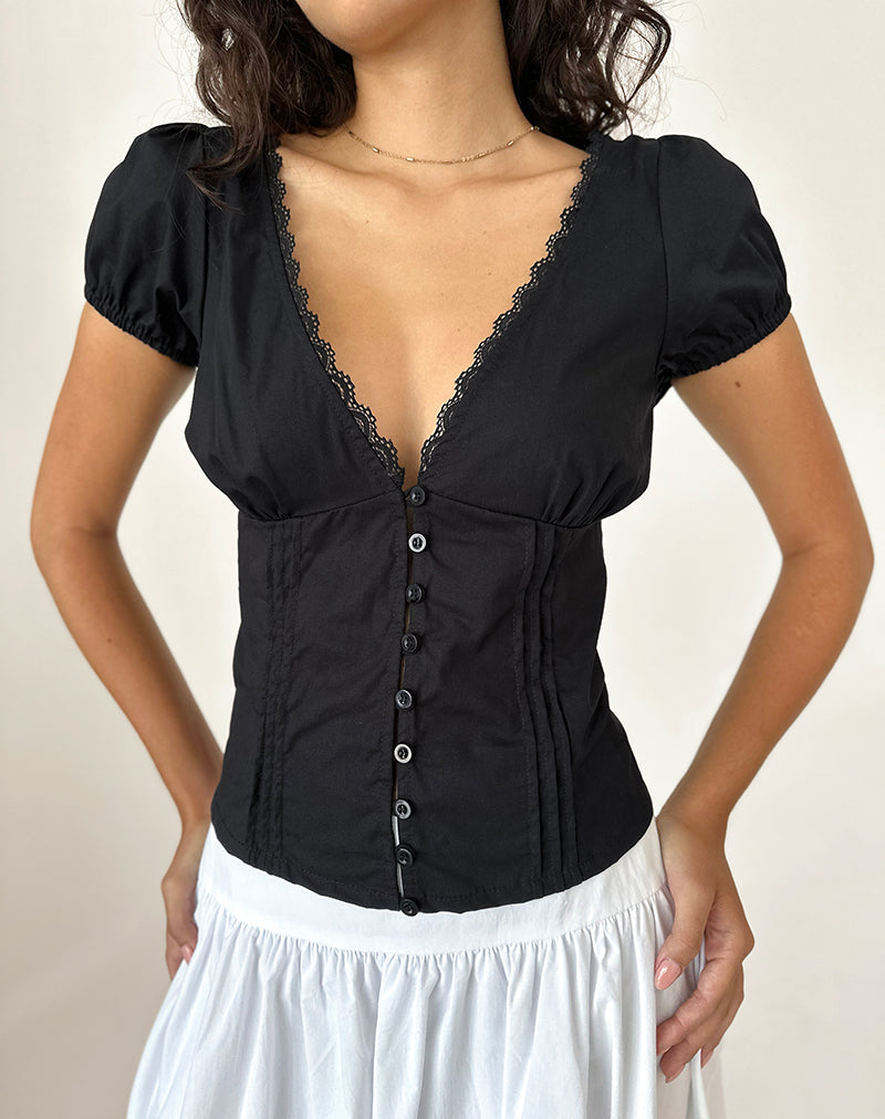 Catalina - Black Poplin Corset Top