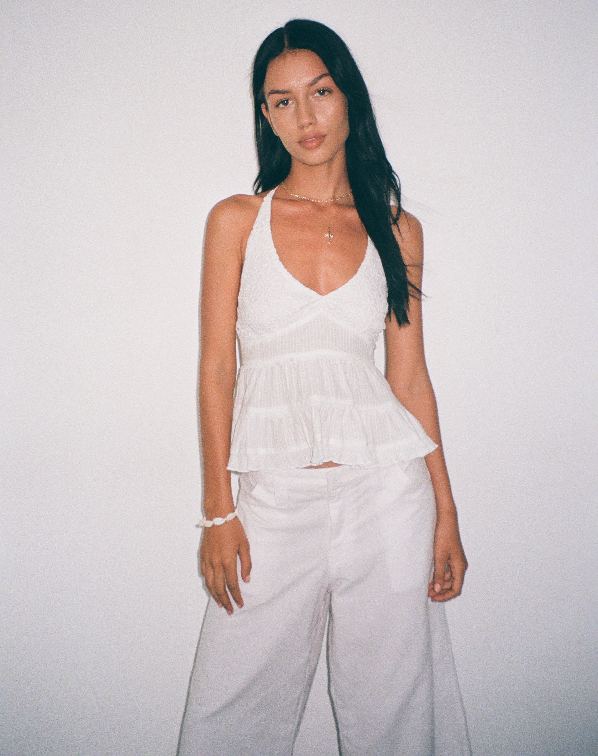 Marisol - White Crochet Ruffle Halter Top