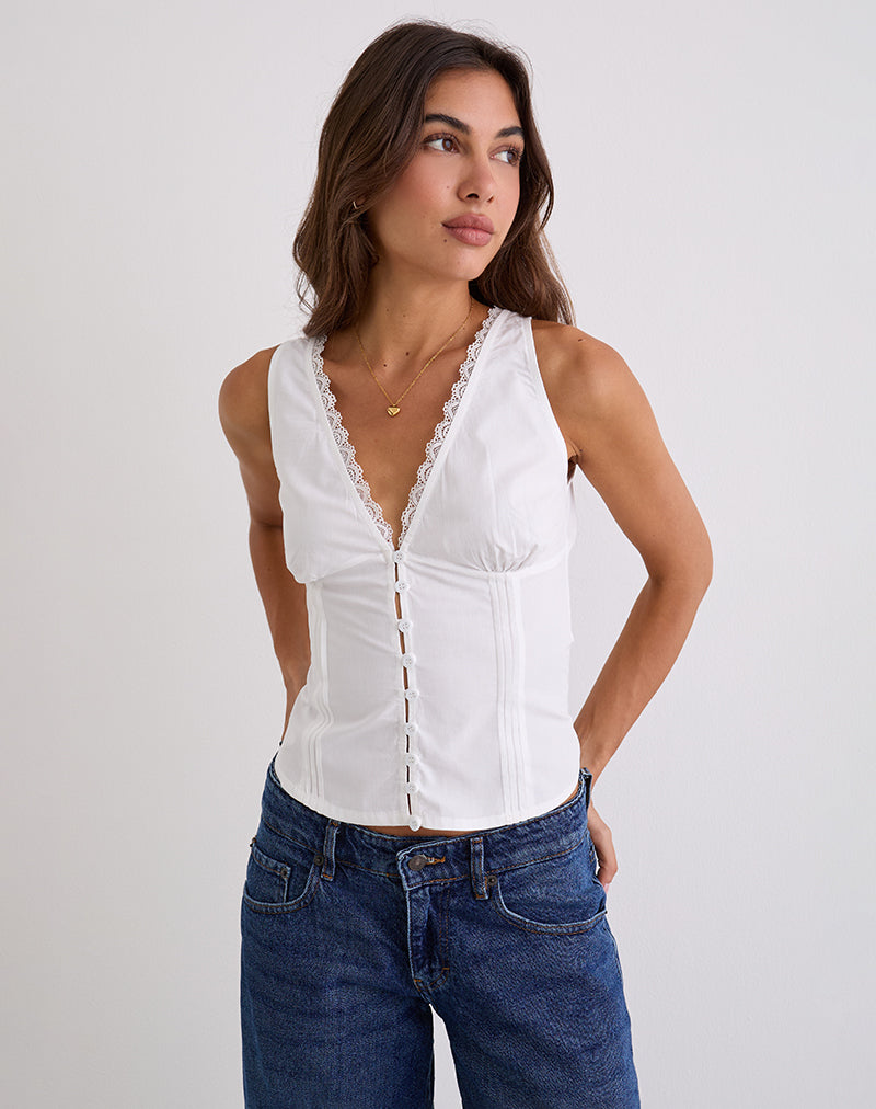 Lucia - White V-Neck Corset Top