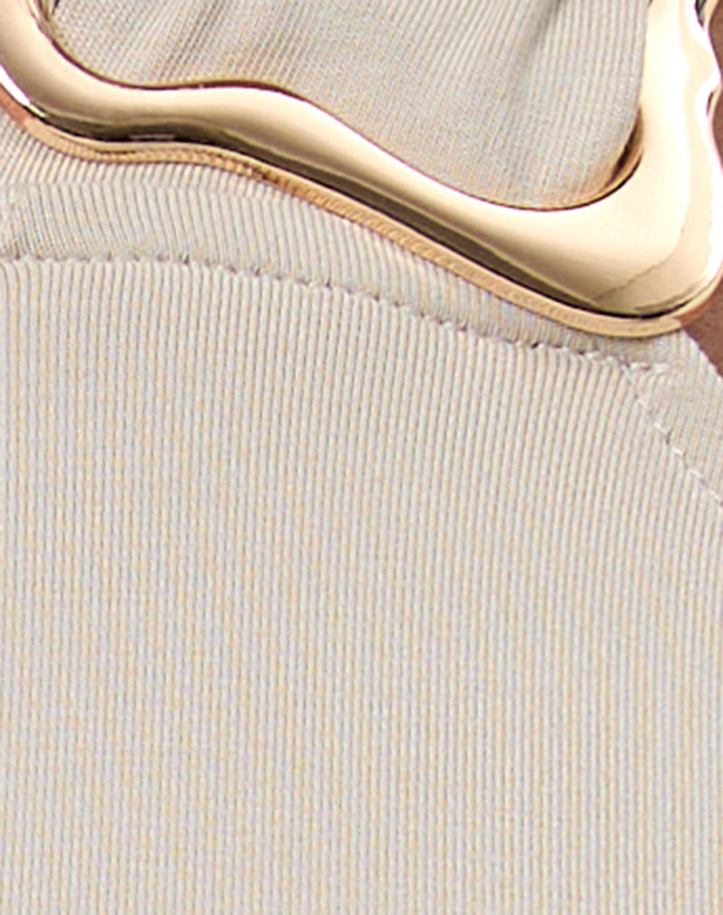 Alexandria - Oatmeal Satin Ring-Detail Halter Top