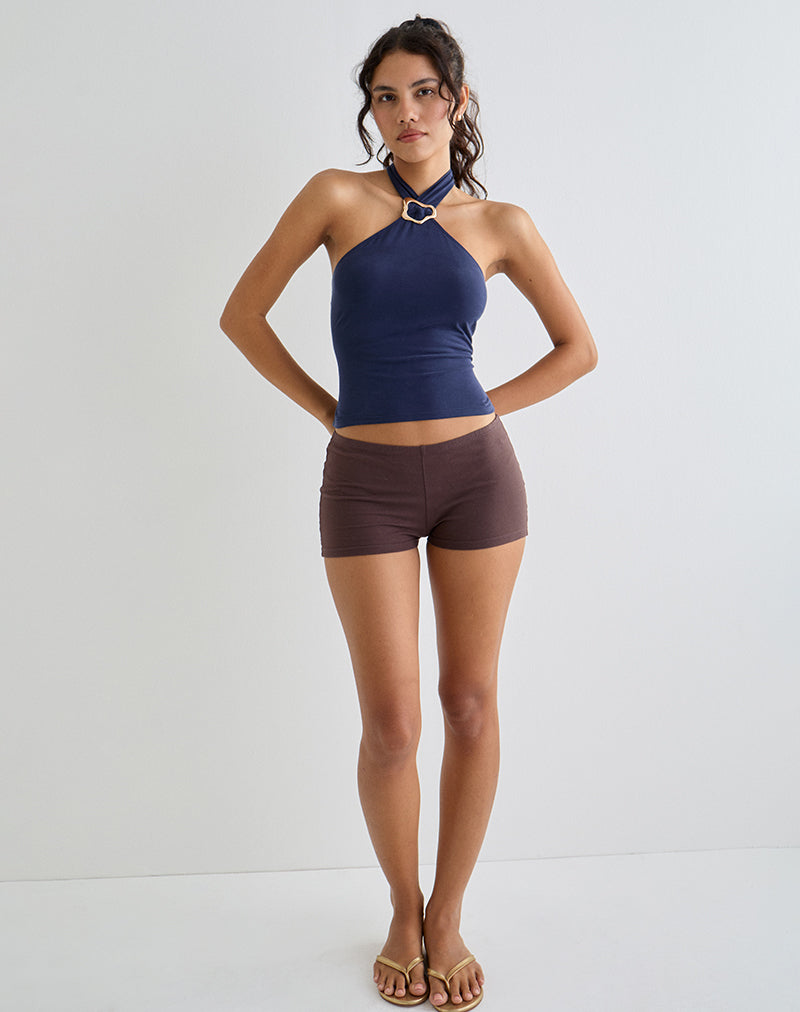 Alexandria - Navy Satin Halter Top