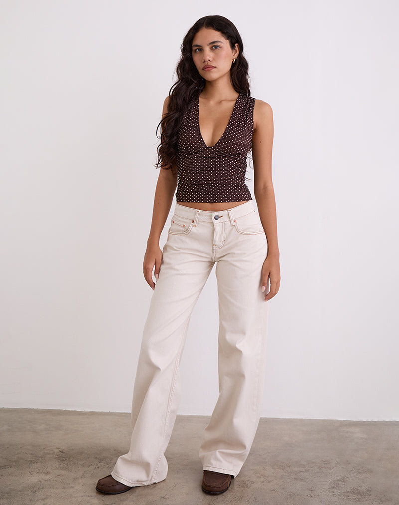 Bianca - Brown Polka Dot Plunge Top