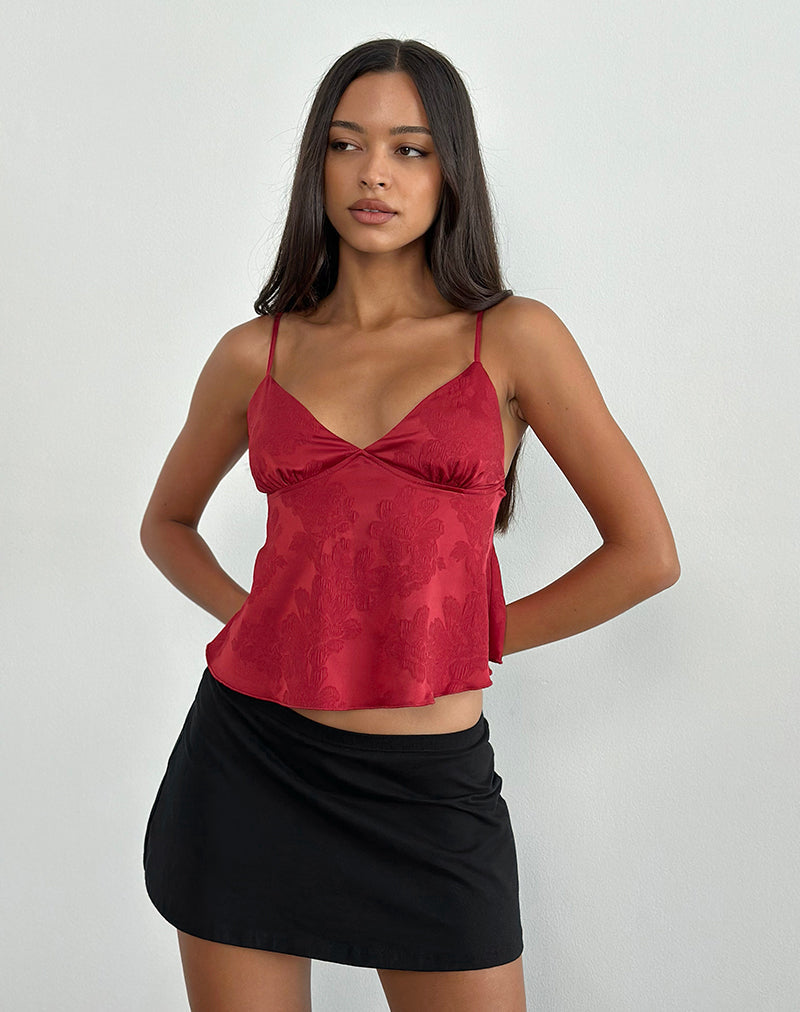 Valentina - Burgundy Satin Jacquard Top