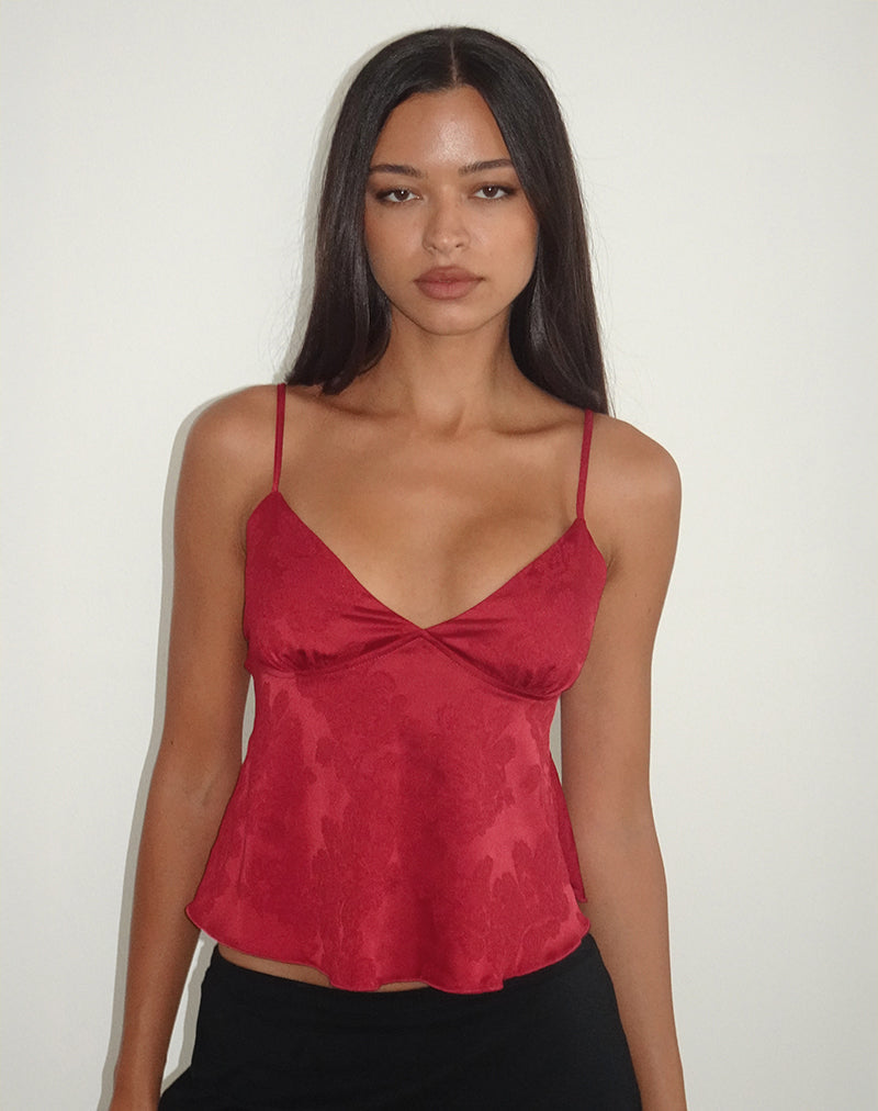 Valentina - Burgundy Satin Jacquard Top