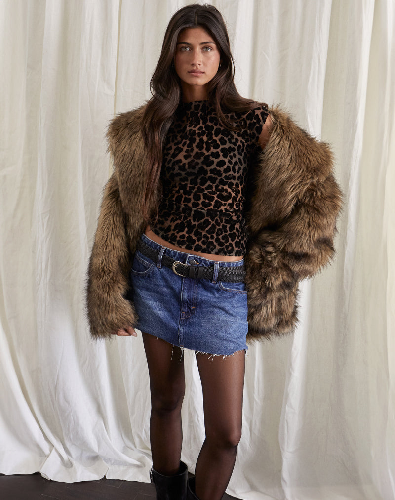 Noelle - Leopard Flocked Mesh Top