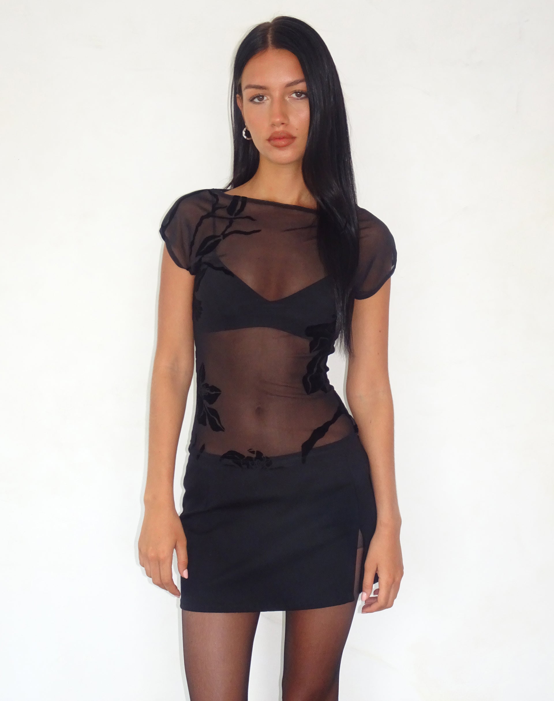 Noelle - Black Orchid Flocked Top