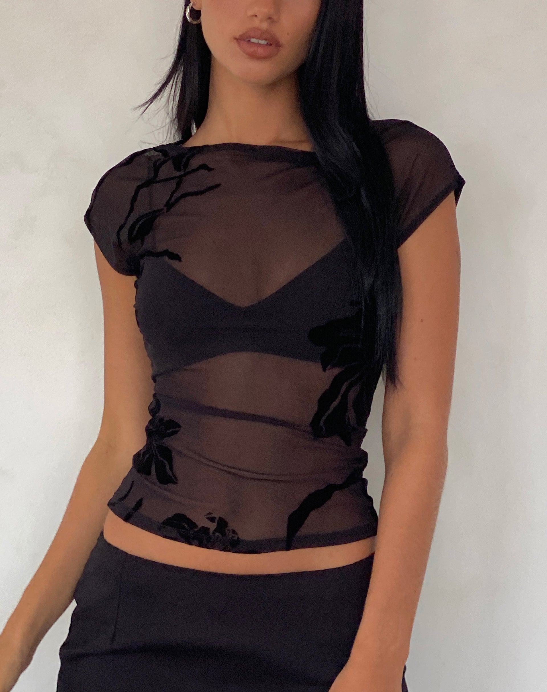 Noelle - Black Orchid Flocked Top