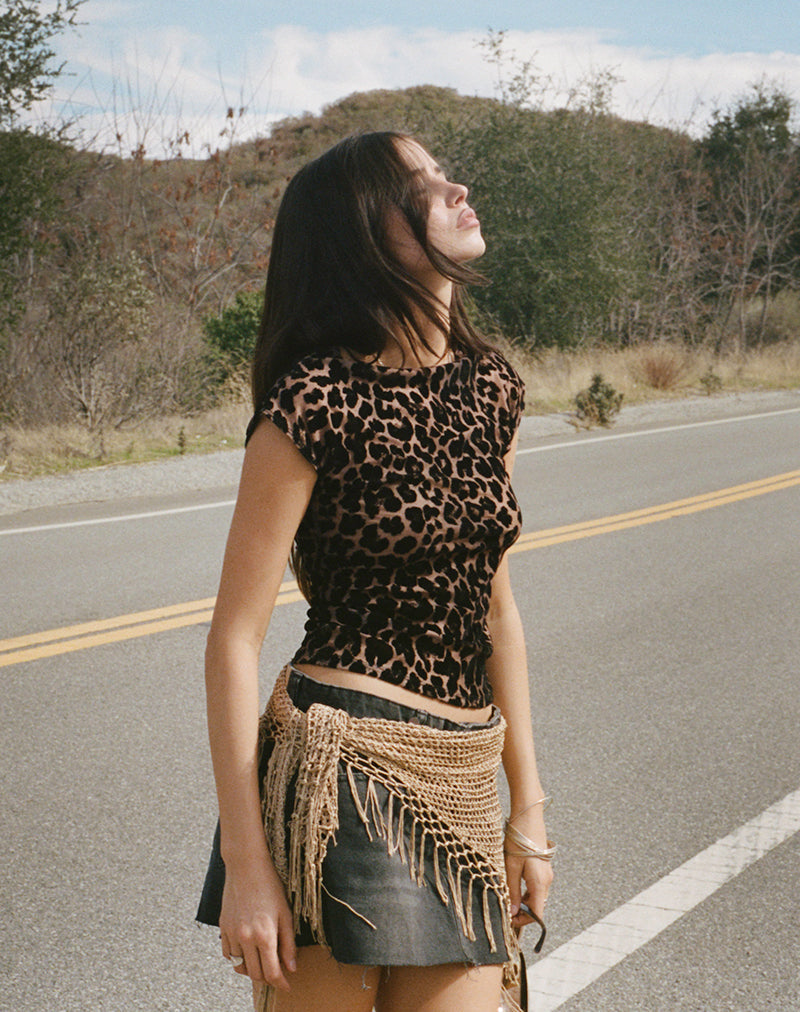 Noelle - Leopard Flocked Mesh Top