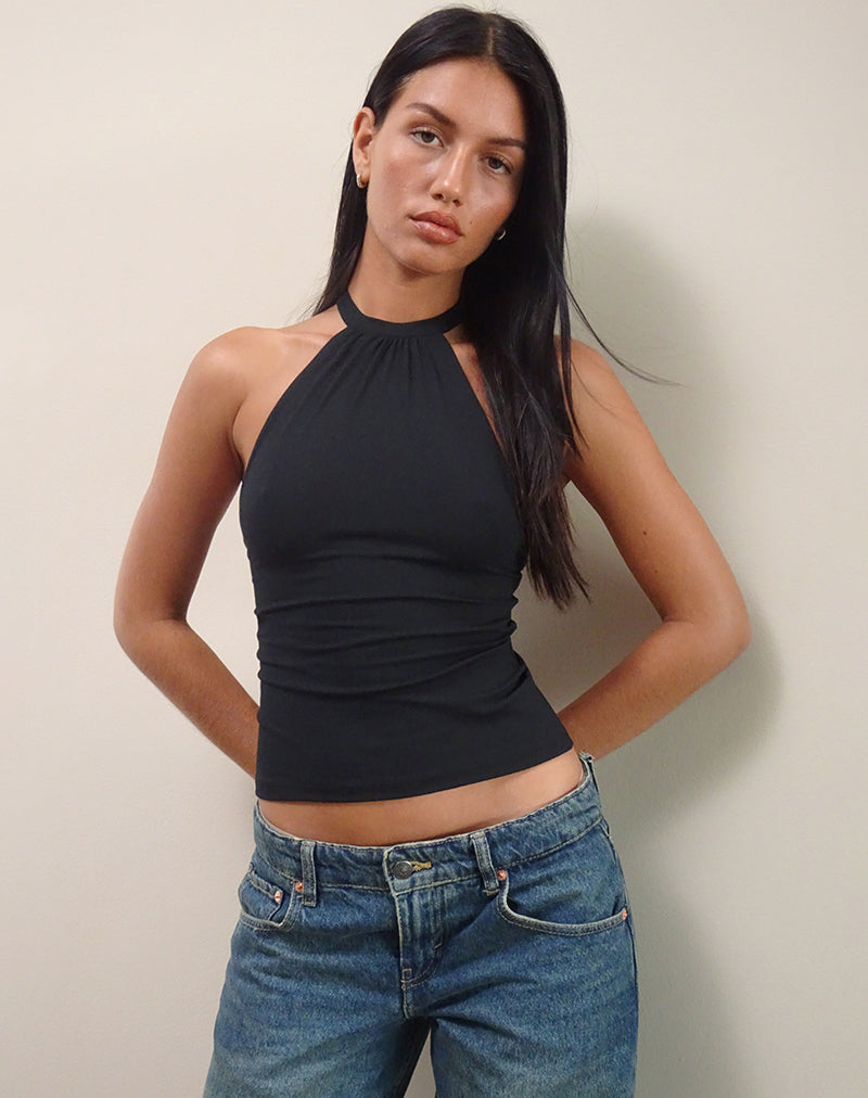 Simone - Black Jersey Halter Top
