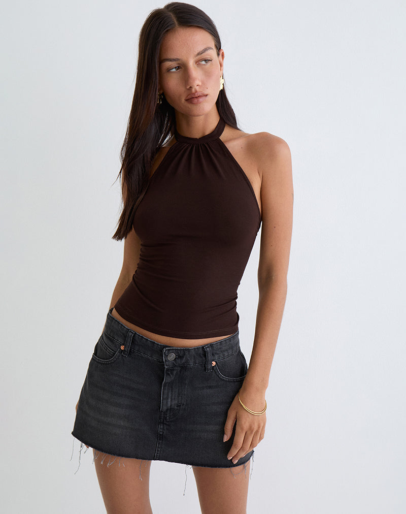 Simone - Chocolate Jersey Halter Top