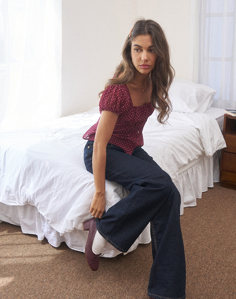 Sabrina - Burgundy Dotted Chiffon Blouse