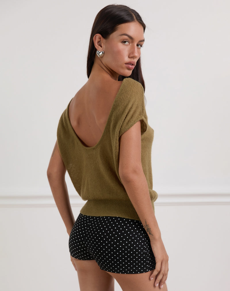 Maren - Olive Knit Scoop-Back Top
