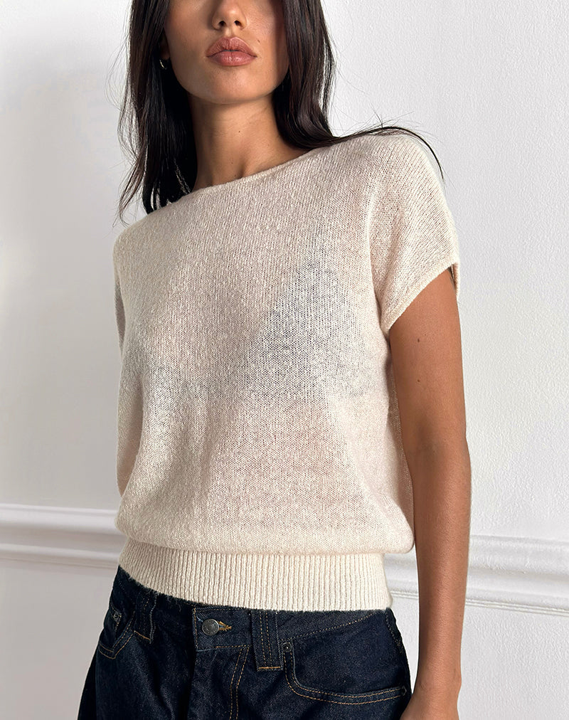 Tessa - Ecru Knit Banded Top