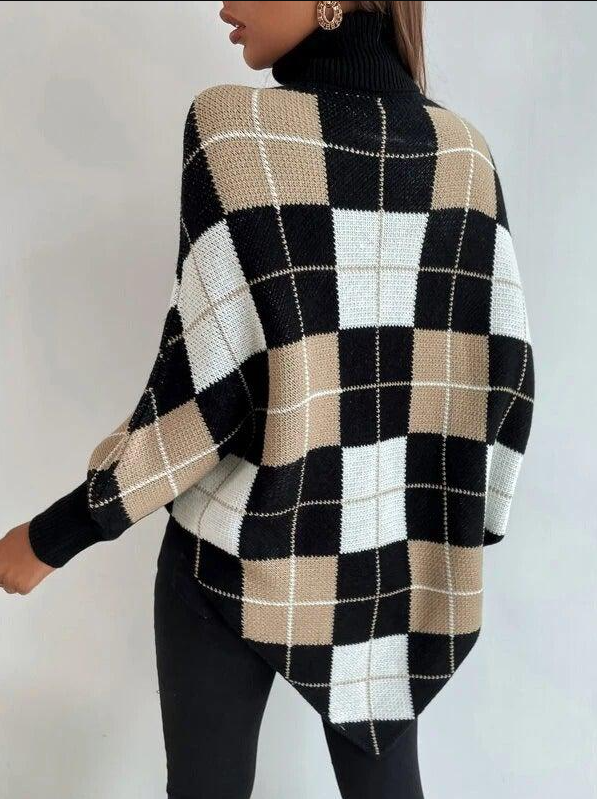Charlie - Checkered Turtleneck Poncho