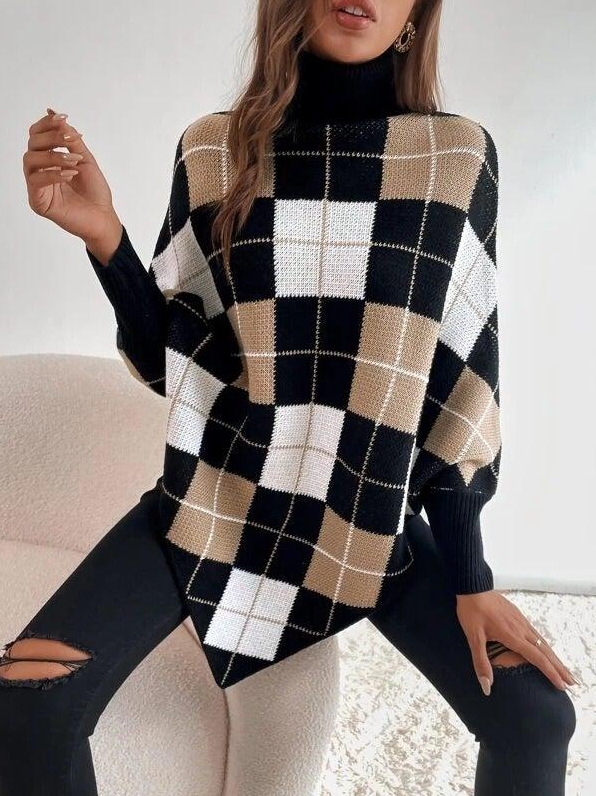 Charlie - Checkered Turtleneck Poncho
