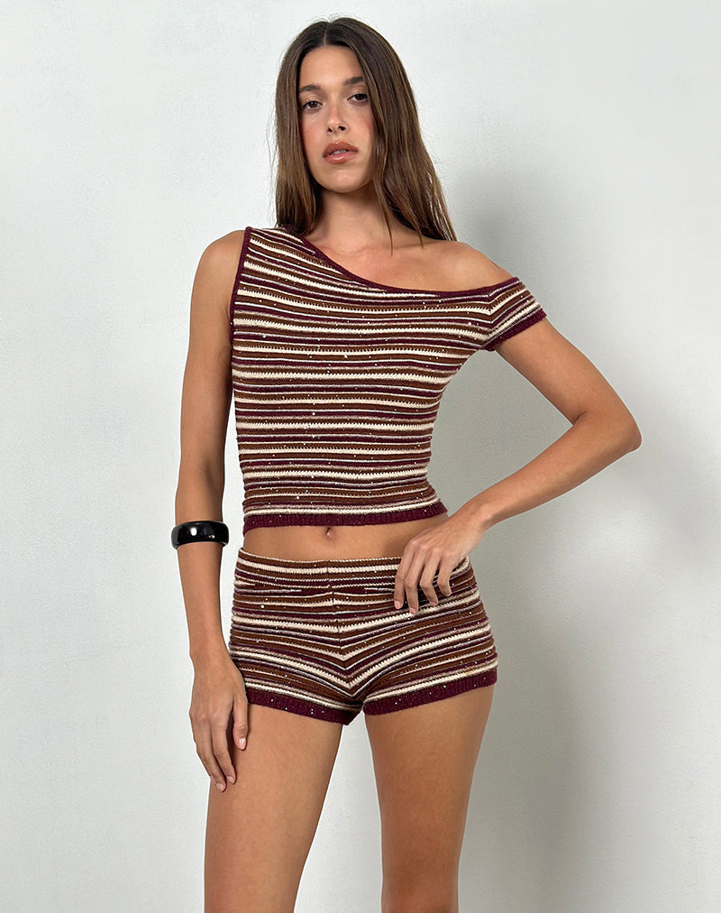 Sienna - Rust Shimmer Stripe Off-Shoulder Top