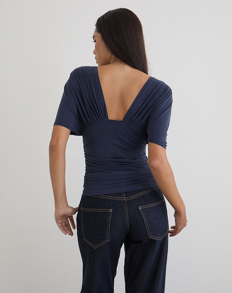 Vienna - Navy Satin Batwing Top