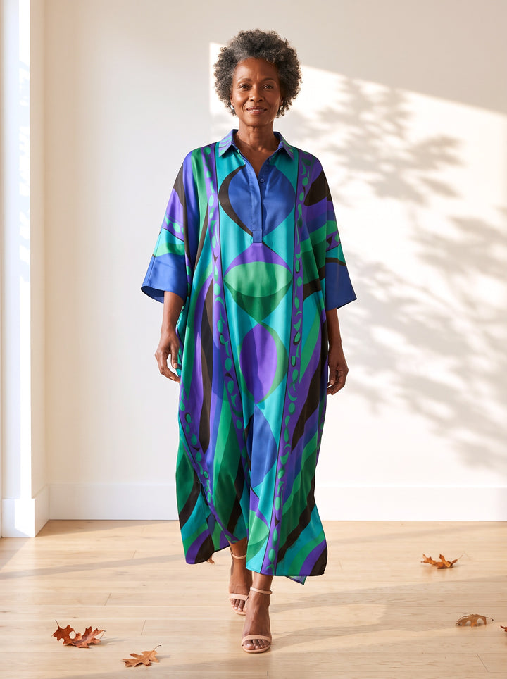 Althea Maxi Dress in Blue Multi, front