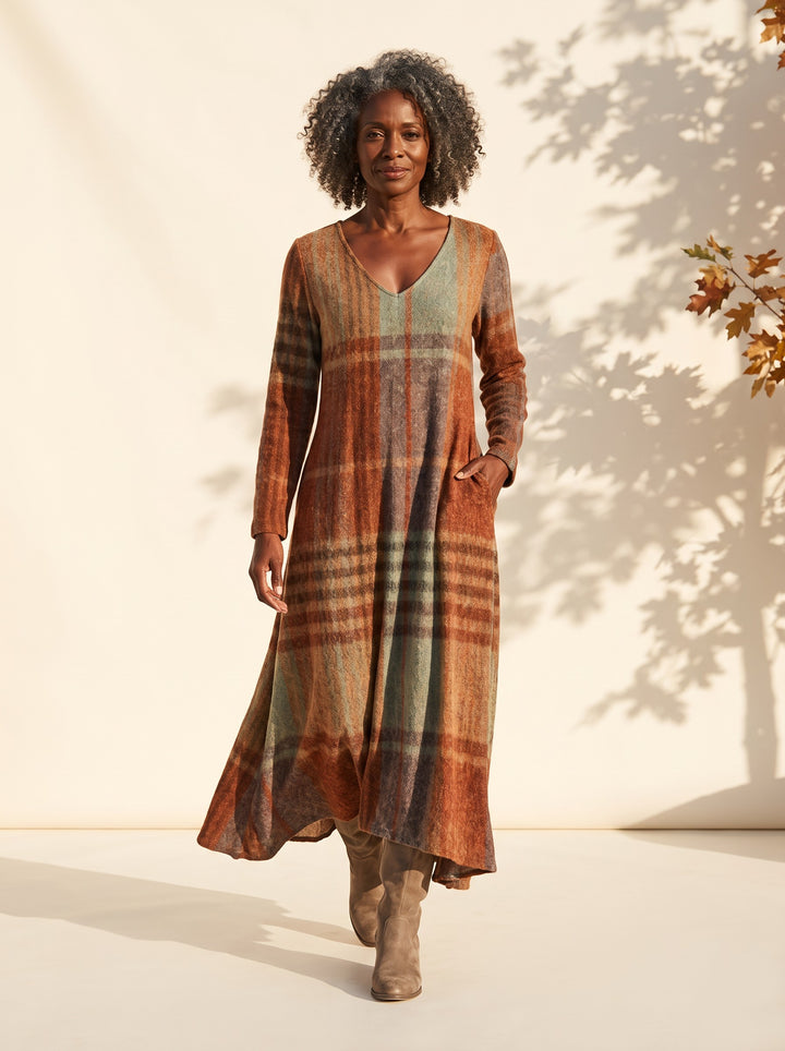 Annette Maxi Dress in Rust Plaid