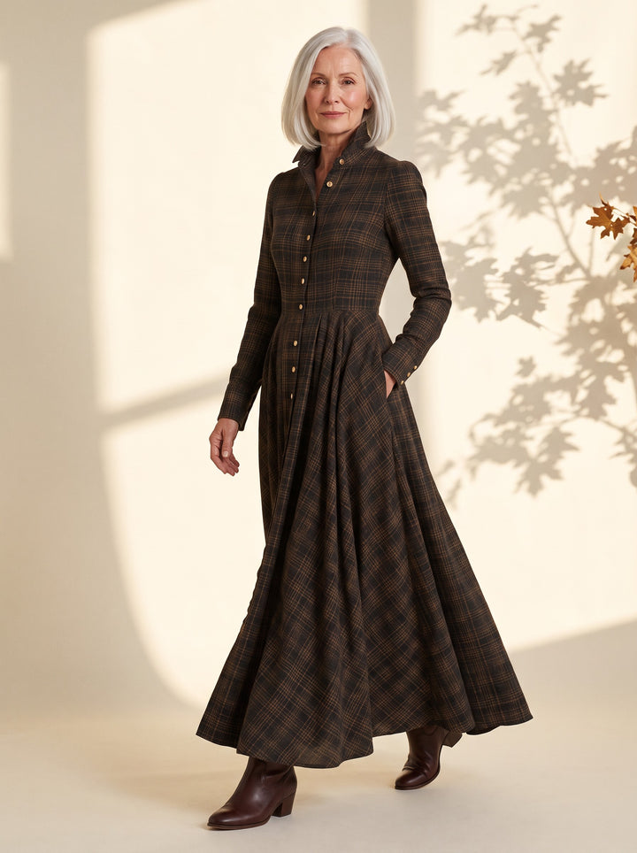 Dorothy Maxi Dress in Brown Plaid