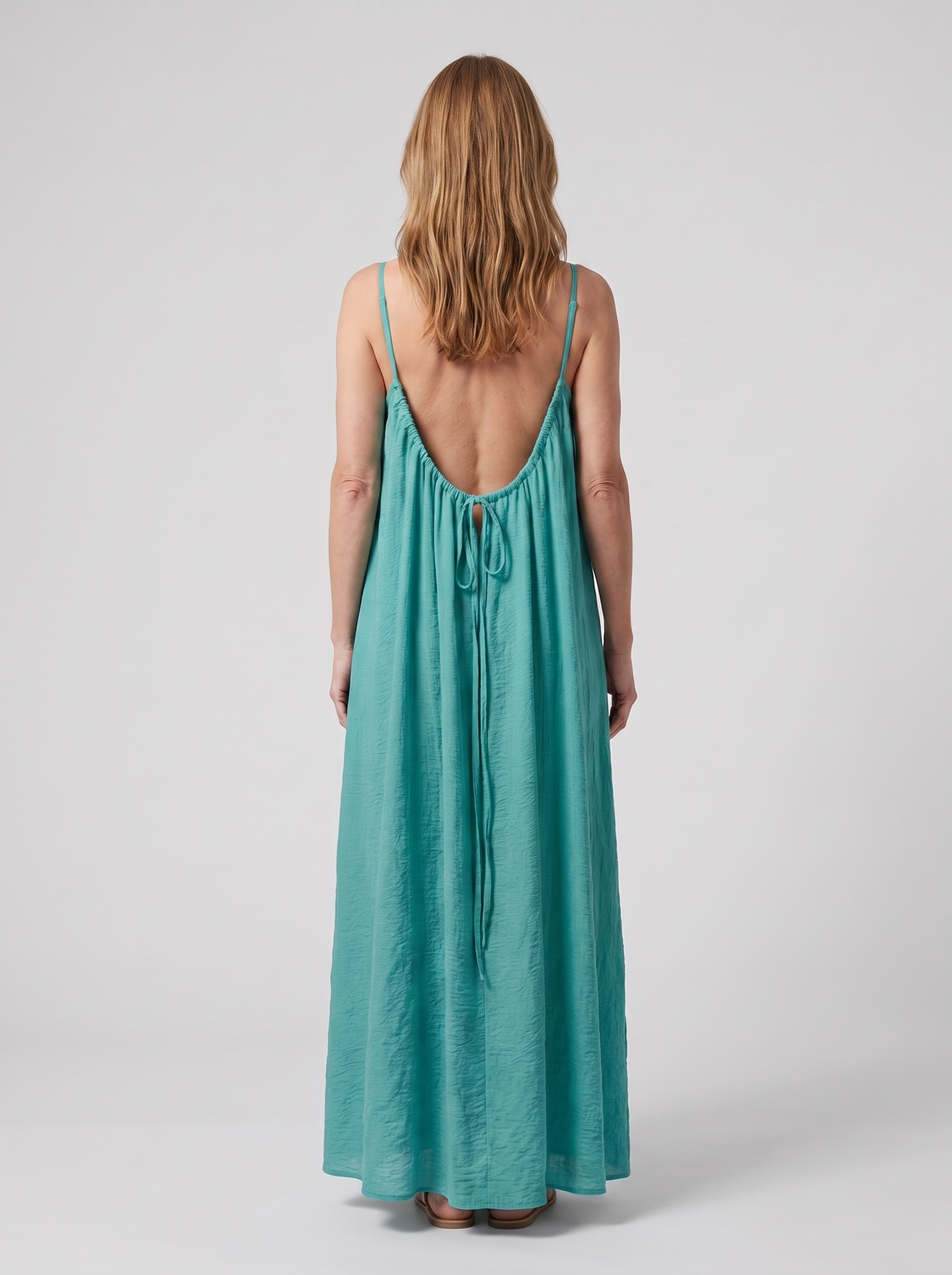 Rosalie backless maxi dress in Ocean Green - back view