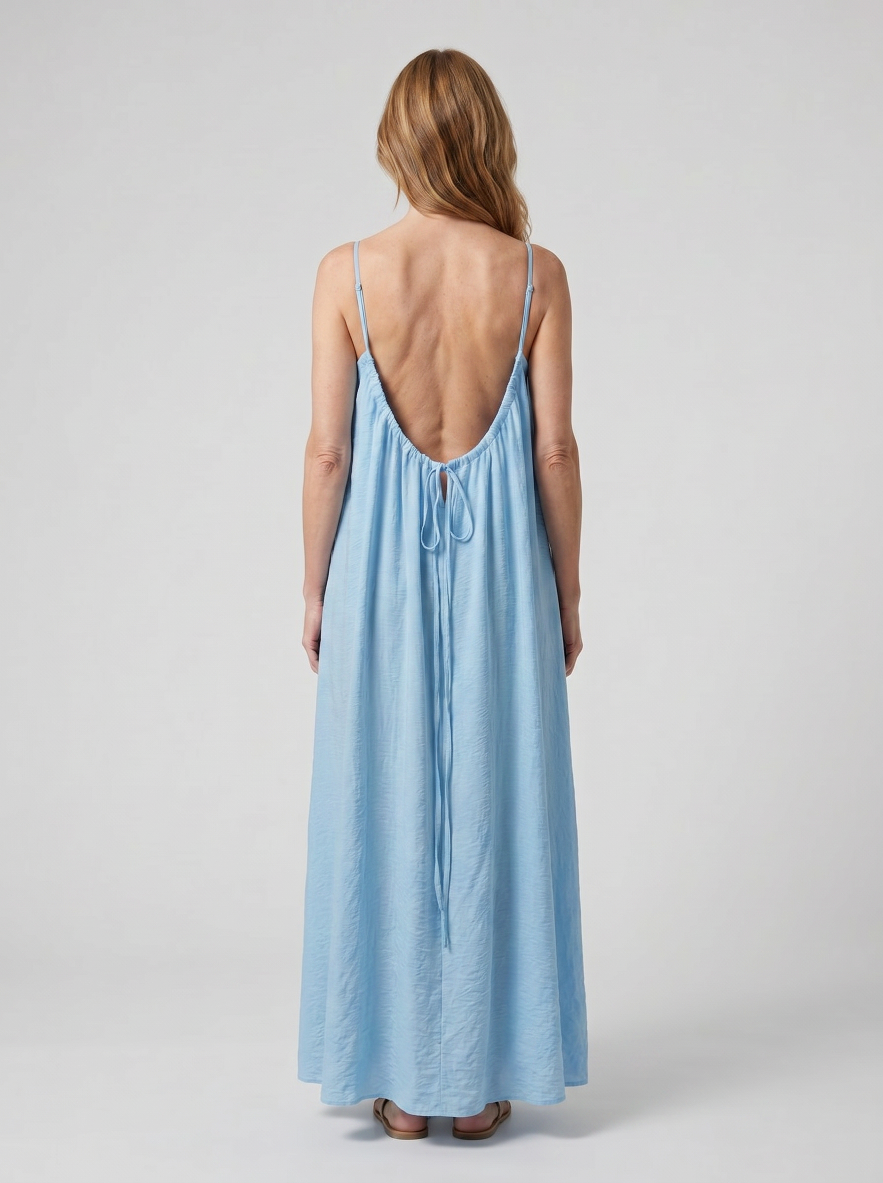Rosalie backless maxi dress in Sky Blue - back view