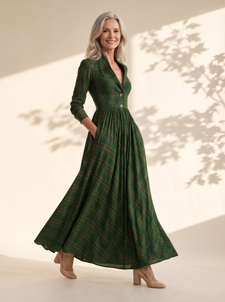 Isobel Maxi Dress in Green Plaid