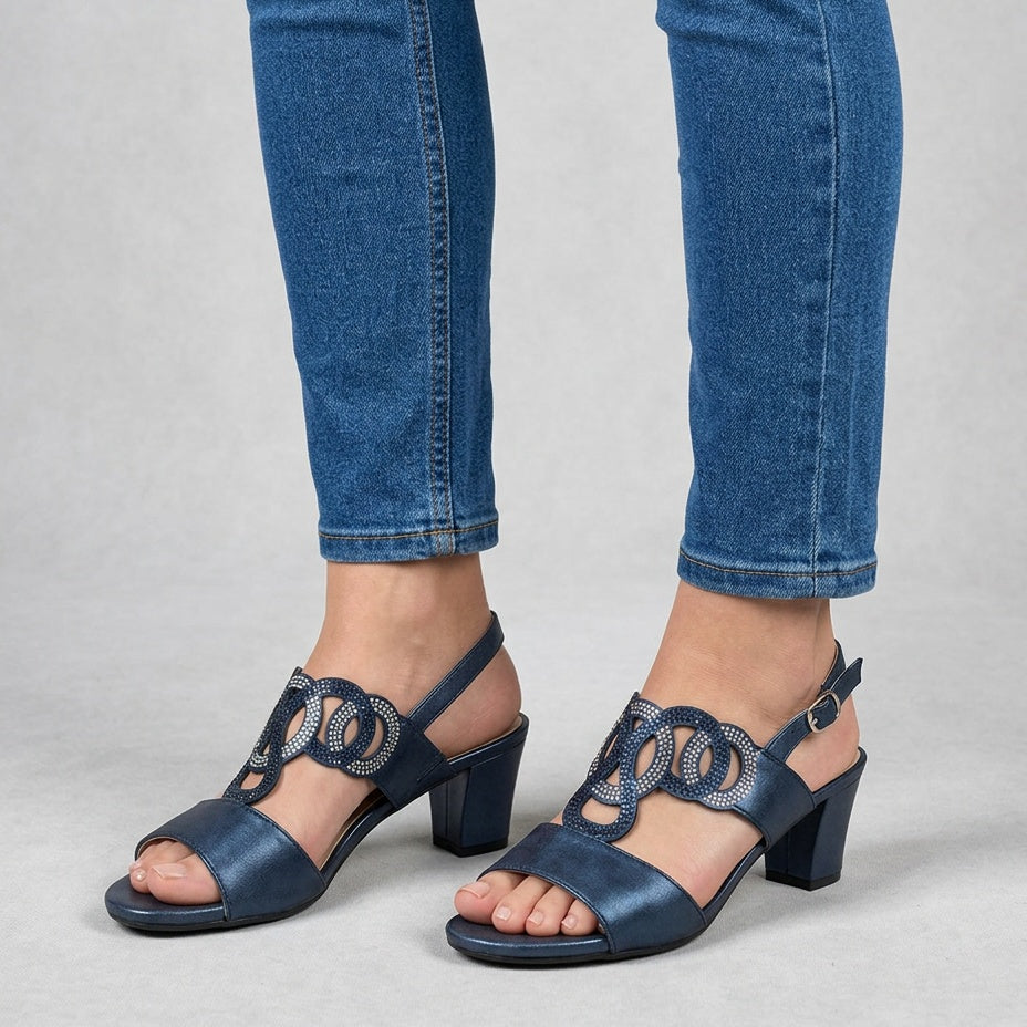 Serafina Embellished Block Heel Sandal — blue